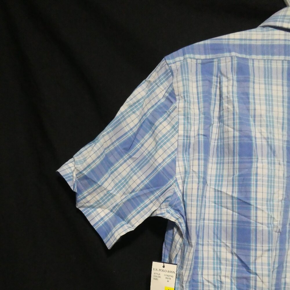 U.S. POLO ASSN. | medium | Plaid Button-Up Blue and White Short Sleeve Shirt - Picture 10 of 16